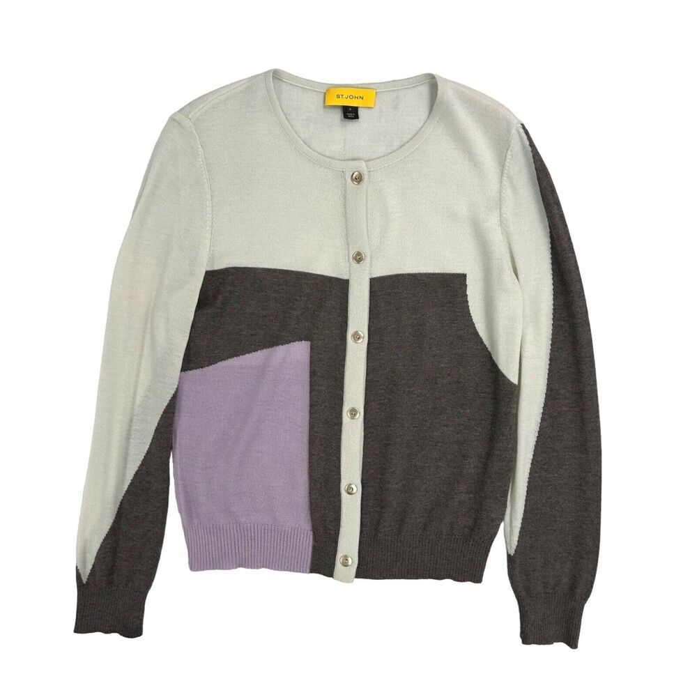 St. John Gray and Purple Colorblock Sweater